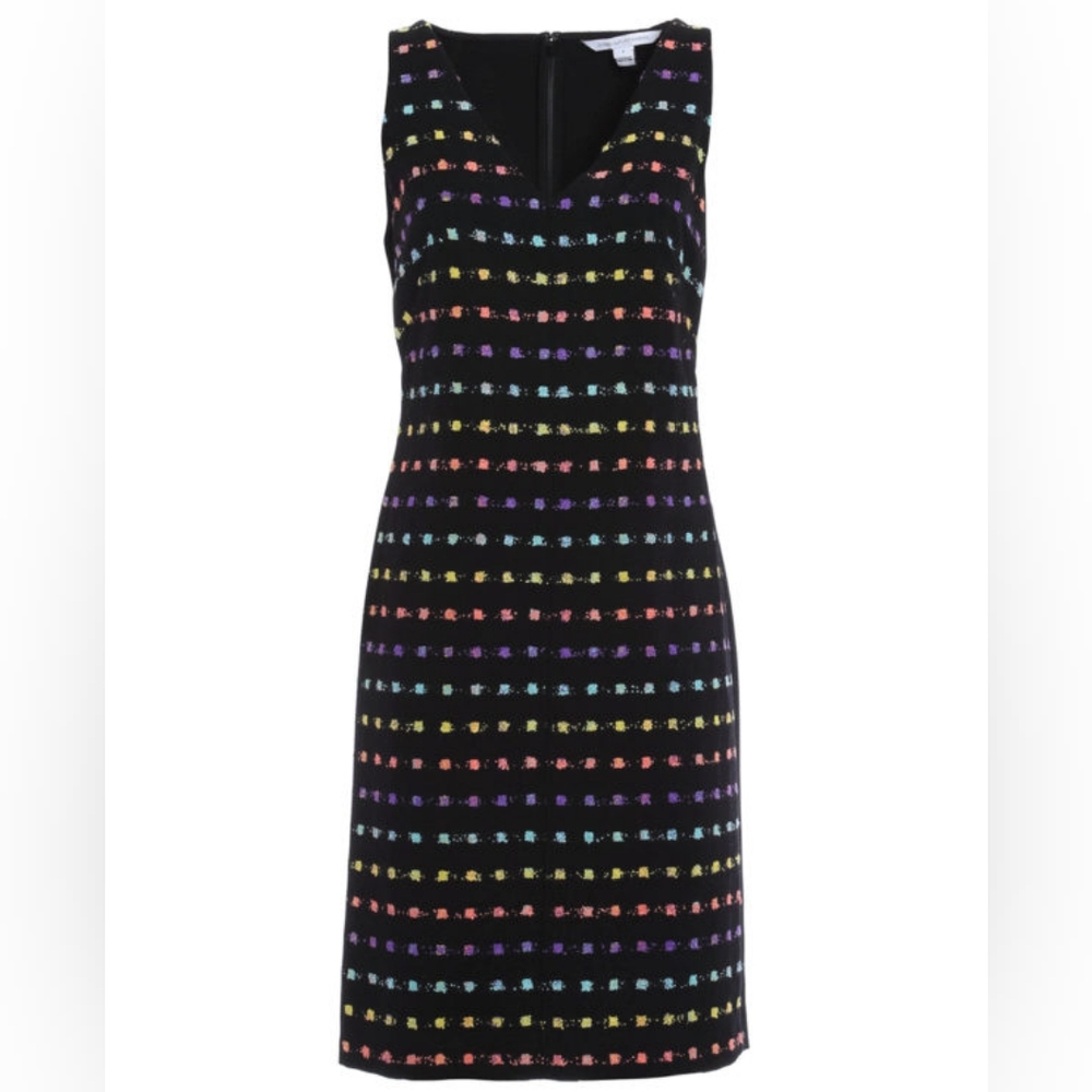 Diane Von Furstenberg Minetta Sheath Knee-Length Sleeveless V-Neck Dress, Size 2